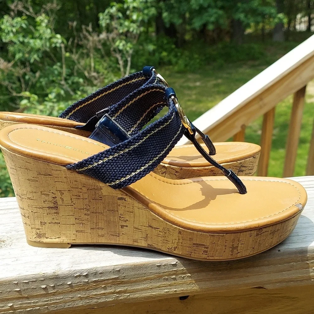 Tommy Hilfiger Cork Wedge Heels Slip on sandals Sz 9.5